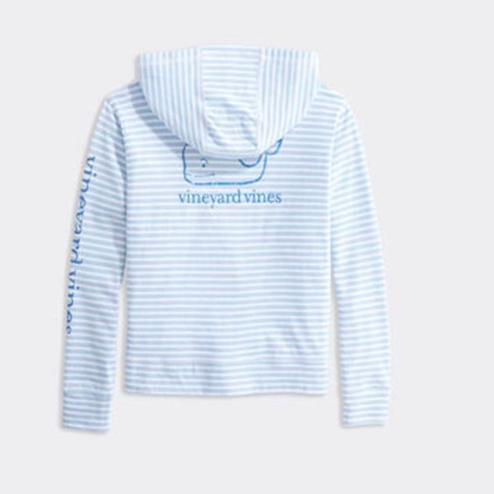 Vineyard Vines Striped Vintage Whale Hoodie T-shirt Blue White Large 14